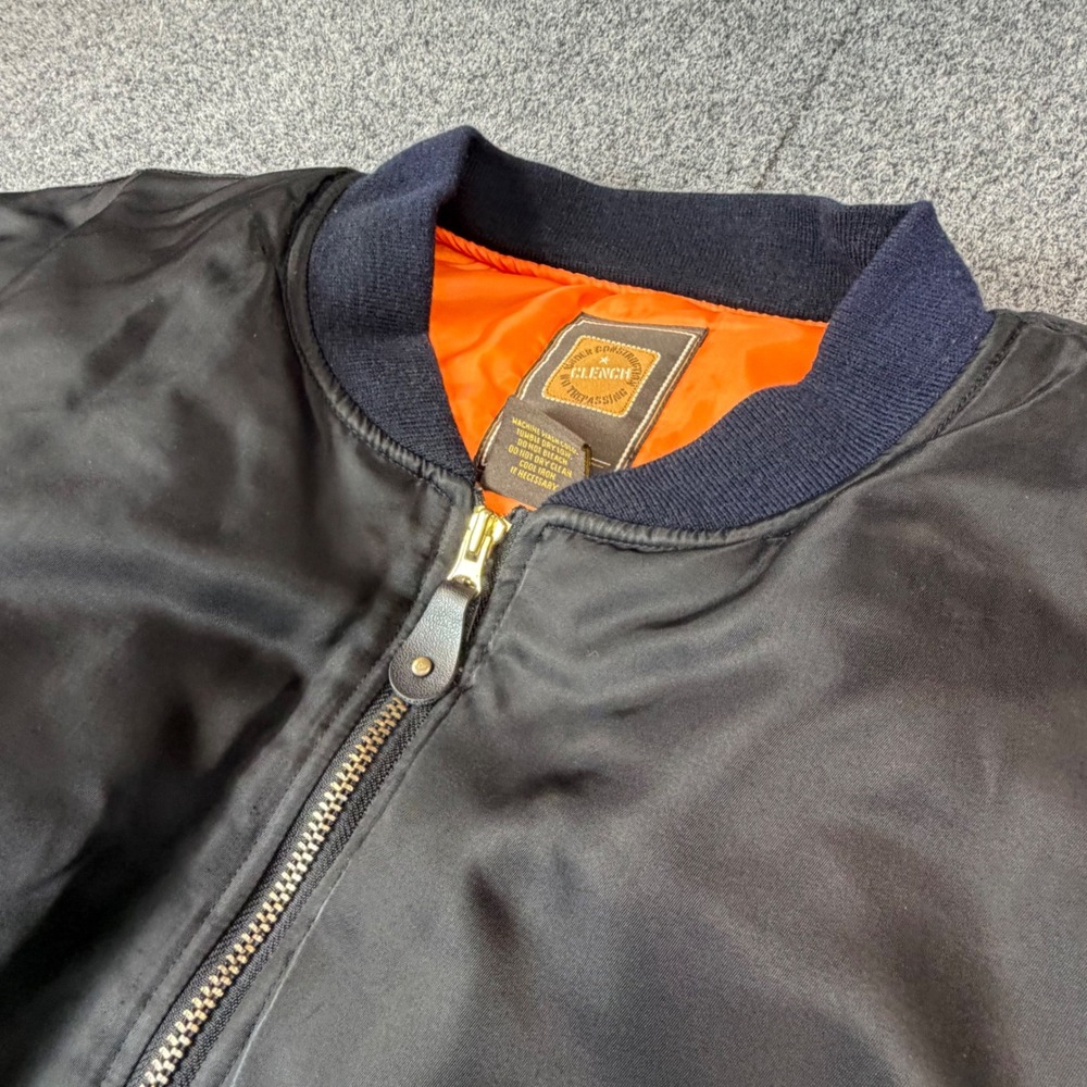 VTG Clench Jeans Mens 2XL MA-1 Flight Bomber Jacket Black Nylon Orange Lined